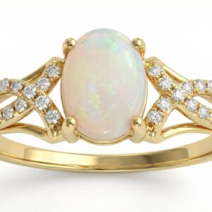 0.14CT Diamond 0.90 CT Opal. 14K Gold Ring