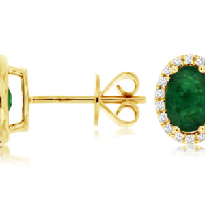 Emerald 0.19 CT & Diamond  1.40 CT Halo Studs 14K Gold