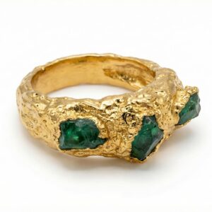 Anillo Popocatepelt 24k Gold Plated W/ Raw Colombian Emeralds