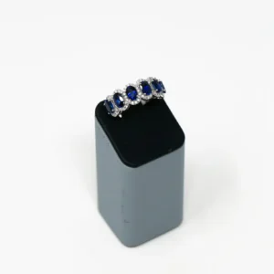 Semi Eternity Oval Blue Sapphire With Diamond Halo in White Gold