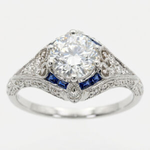 1.01 Ct SI2 color - F .50ct Sapphire 14k White Gold Ring EGL 922822901D .