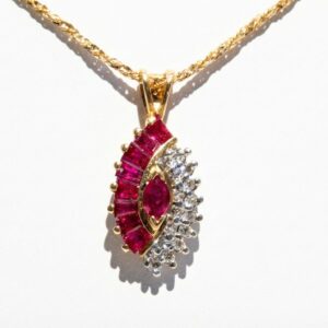 Ruby And Diamonds Necklace 10" 14k Yg  .5 D- .75 Ruby