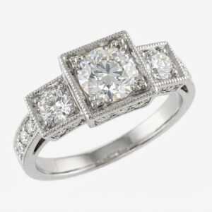 Old Mine Cut Round 1.30 Vs2 J 2=.50 Ct 14k W Gold Engagement Ring .